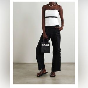 NWT Reformation Evelyn Embroidered Silk-Trimmed Linen Top Women Sz 10